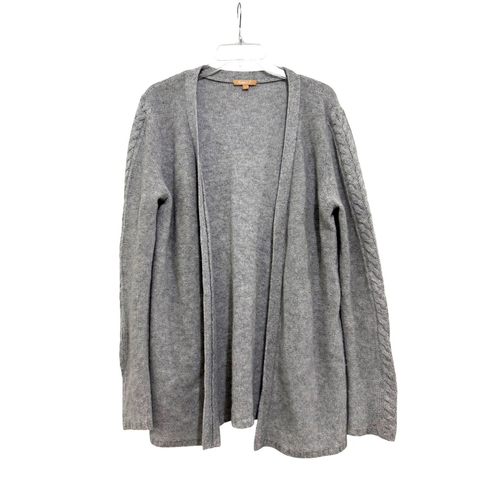 Kier + J Womens 100% Cashmere Cable Sleeve Open Front Cardigan Heather Grey L